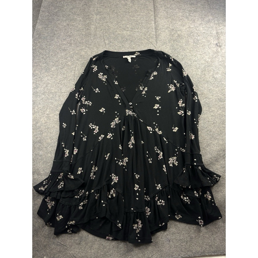free people Olivia Henley Tunic Top Oversized Floral Jersey V Neck Trapeze Sz XS